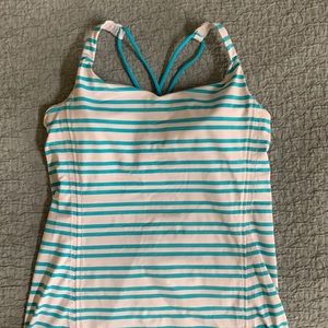 Lululemon white and turquoise striped tank, size 8, GUC